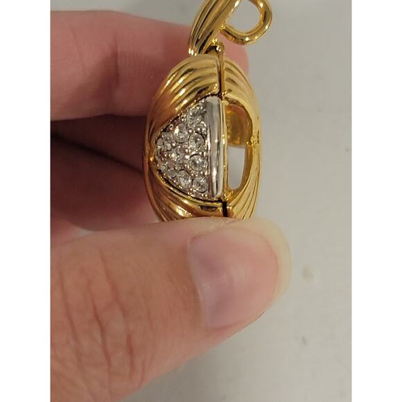 Signed Swarovski Swan Criss Cross Gold Tone Heart Necklace Pendant - Picture 3 of 6